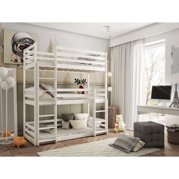 Letto a castello bianco in legno di pino 80x180 cm Ted - Lano Meble-image-2