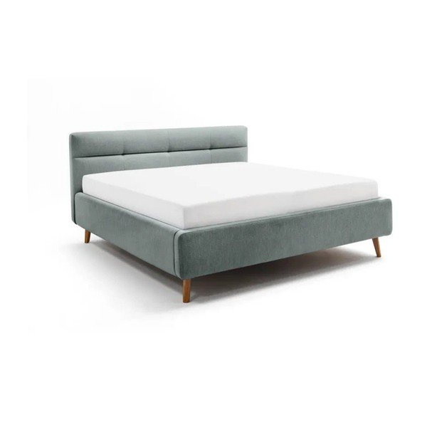 Letto matrimoniale imbottito azzurro con contenitore con rete inclusa 160x200 cm Lotte – Meise Möbel