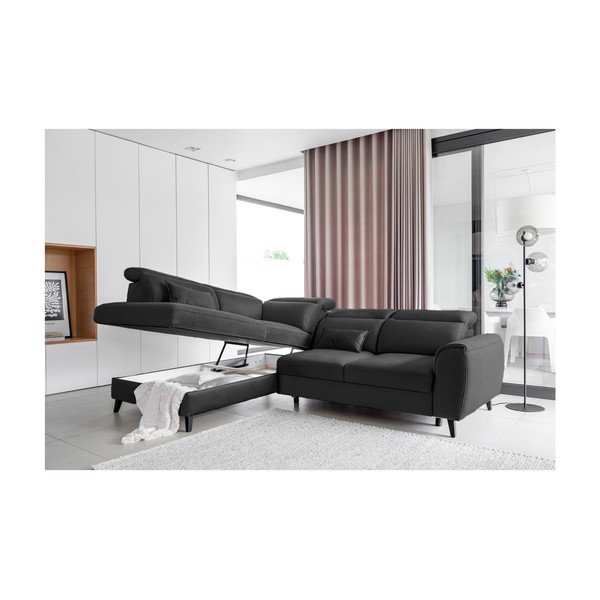 Divano angolare grigio scuro allungabile/con contenitore (con penisola a sinistra/a L) e rivestimento in velluto Noble – ELTAP-image-3