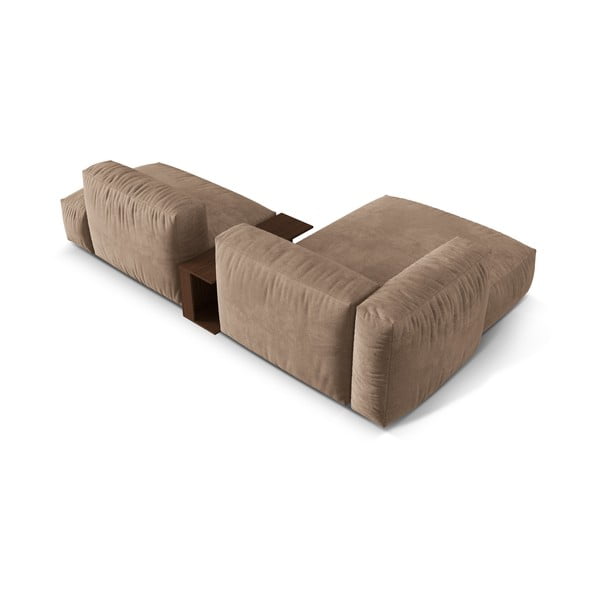 Divano angolare componibile marrone chiaro (con penisola a sinistra/con chaise lounge) con rivestimento in velluto Martina – Micadoni -image-3