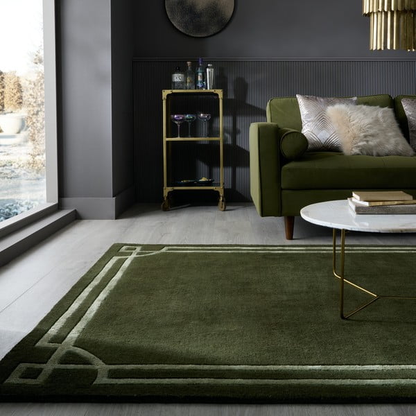 Tappeto verde scuro in lana tessuto a mano 160x230 cm Gatsby – Flair Rugs-image-1