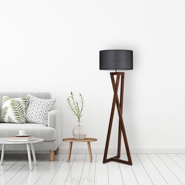 Lampada da terra nera/marrone con paralume in tessuto (altezza totale 149 cm) Maçka – Opviq lights-image-2