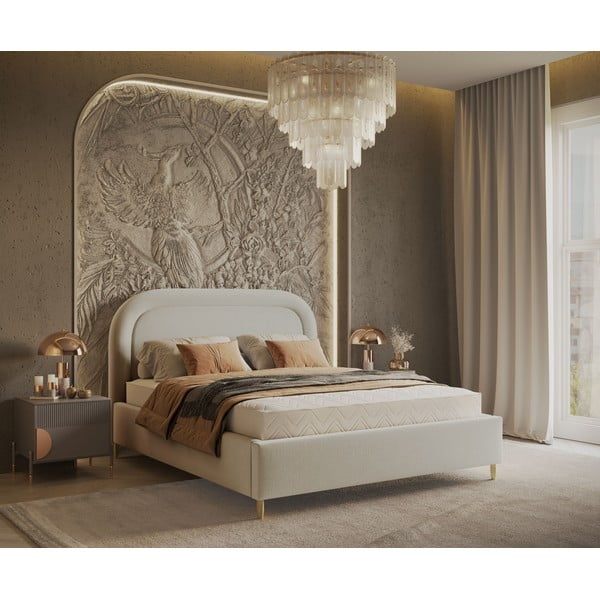 Letto matrimoniale imbottito crema con spazio contenitivo e rete 180x200 cm Mija - Maison de Rêve-image-1