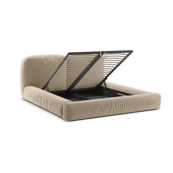 Letto matrimoniale imbottito beige con contenitore con rete inclusa 200x200 cm Martina – Micadoni -image-2