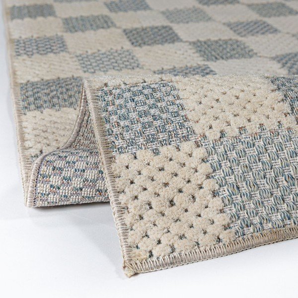 Passatoia blu in misto cotone lavabile 80x230 cm Muted Checkerboard – Flair Rugs-image-2
