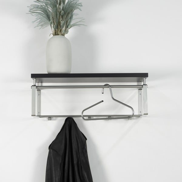 Attaccapanni da parete nero/argentato in metallo con scaffale 70 cm Rex – Spinder Design-image-1