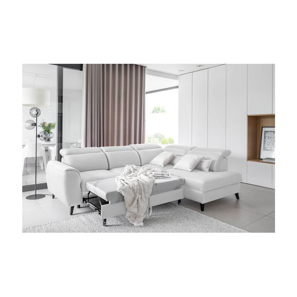 Divano angolare bianco allungabile/con contenitore (con penisola a destra/a L) e rivestimento in velluto Noble – ELTAP-image-4