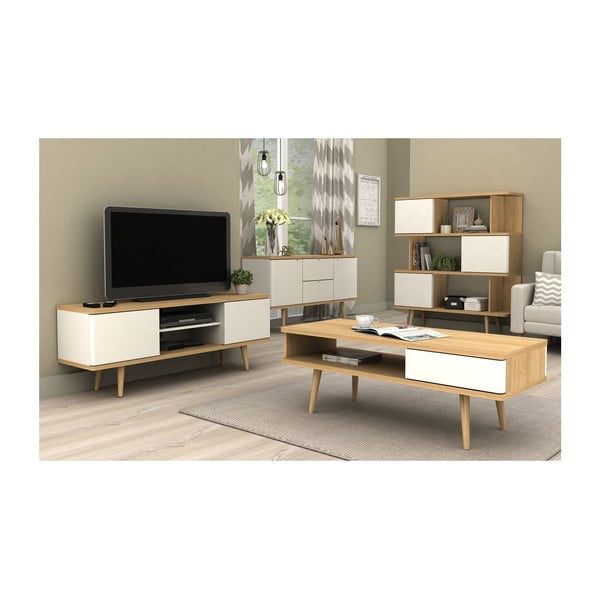 Tavolo TV bianco in rovere 140x52 cm Alana - Støraa-image-3