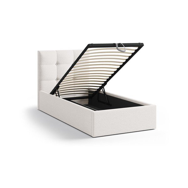 Letto singolo imbottito color crema con contenitore con rete inclusa 90x200 cm Phaedra – Micadoni -image-1