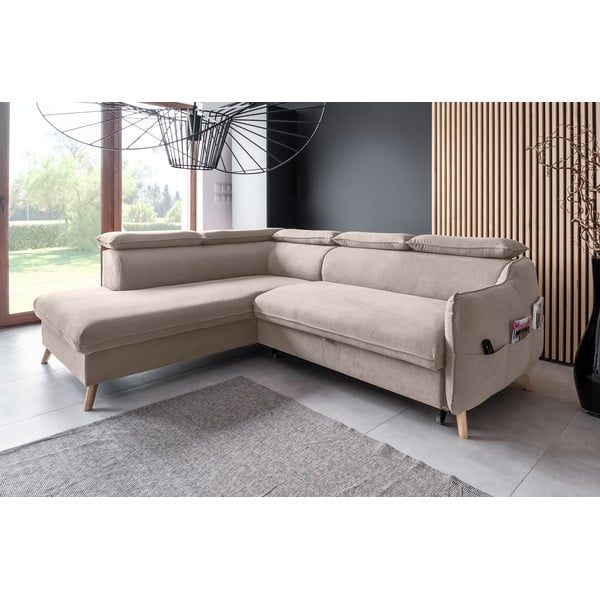 Divano letto angolare in velluto beige (angolo sinistro) Sweet Harmony - Miuform-image-3