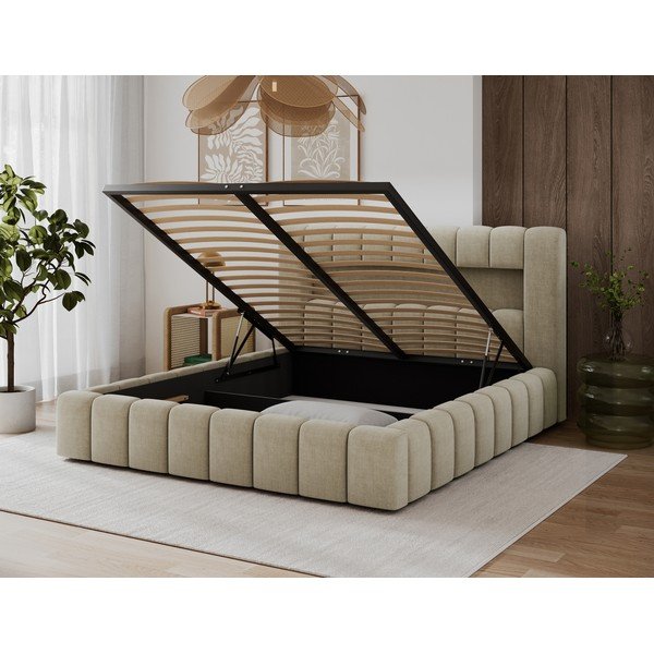 Letto matrimoniale imbottito beige con contenitore con rete inclusa 140x200 cm Lamica – ELTAP-image-4