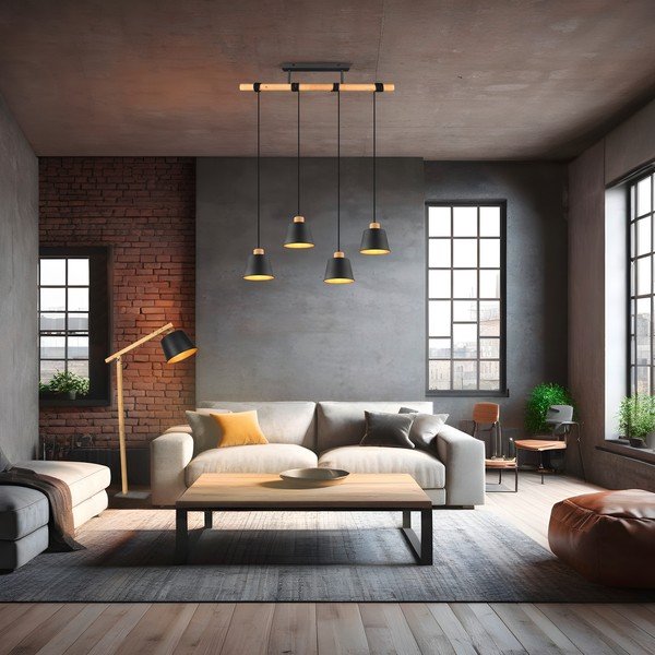 Lampadario in nero-naturale con paralume in metallo ø 18 cm Harris - Trio-image-1