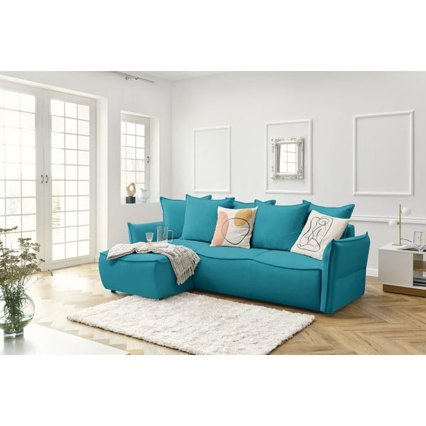 Divano letto angolare turchese (angolo sinistro) Leon - Bobochic Paris-image-1