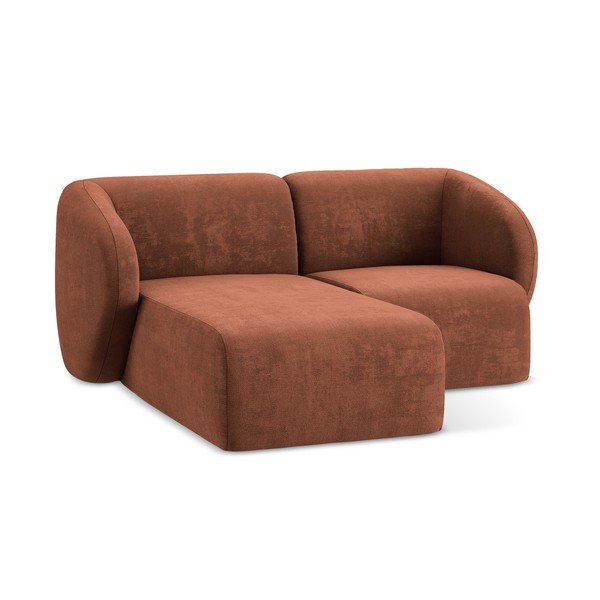 Divano angolare color terracotta (con penisola a sinistra/con chaise lounge) con rivestimento in ciniglia Lani – Makamii-image-4