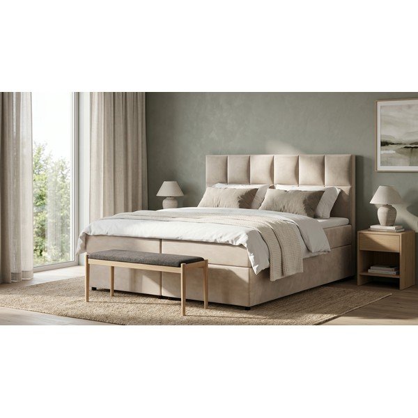 Letto matrimoniale imbottito bianco crema con spazio contenitivo 160x200 cm Flip - Ropez-image-1