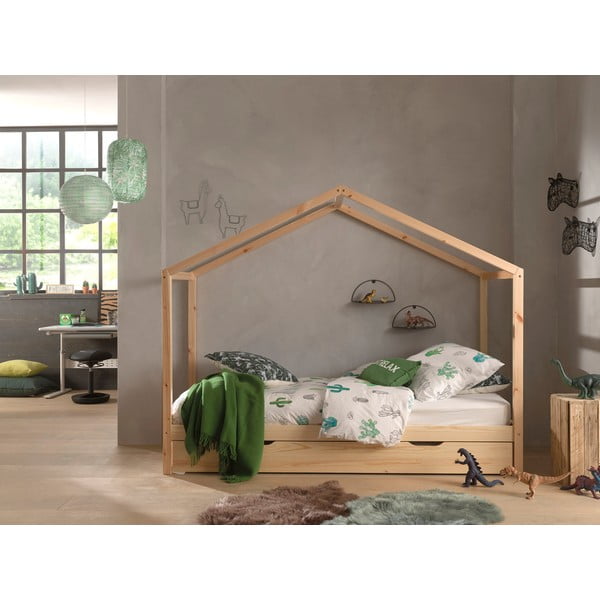 Letto per bambini in legno di pino con letto estraibile e contenitore in colore naturale 90x200 cm DALLAS - Vipack-image-1