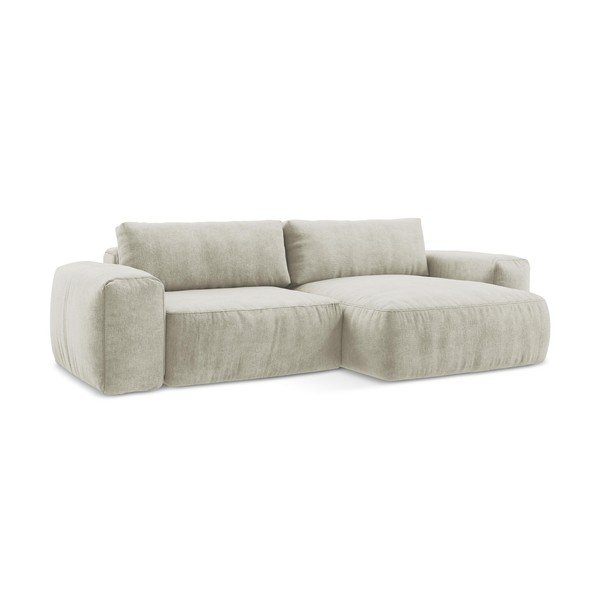Divano angolare beige allungabile (con penisola a destra/con chaise lounge) con rivestimento in ciniglia Kuki – Makamii-image-2