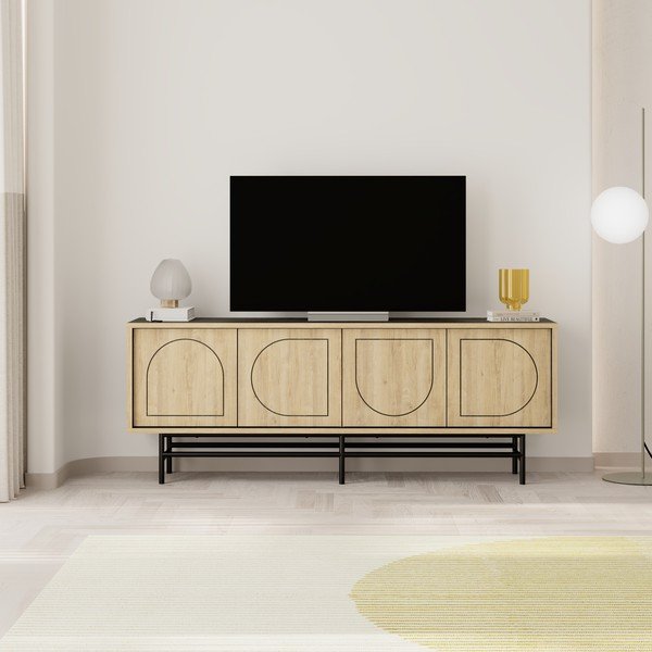 Mobile TV in rovere decorato in nero e naturale 149,5x56,5 cm Giana - Marckeric-image-1