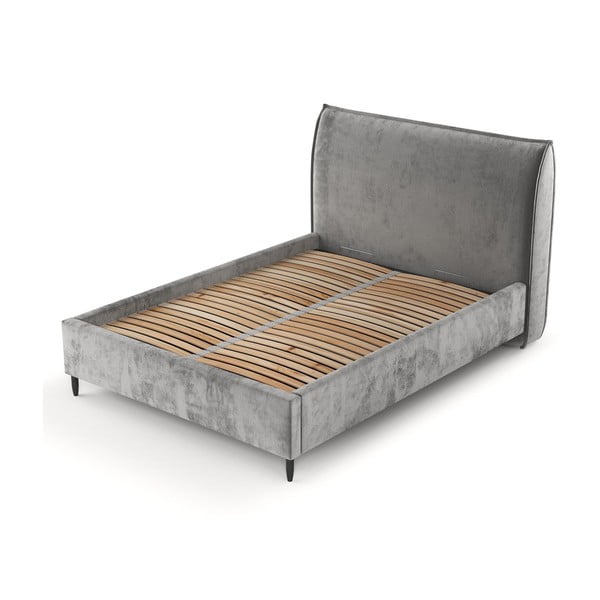 Letto matrimoniale imbottito grigio con spazio contenitivo e rete 160x200 cm Shell - Maison de Rêve-image-3