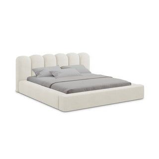 Letto matrimoniale imbottito crema con contenitore con griglia 140x200 cm Mano - Makamii