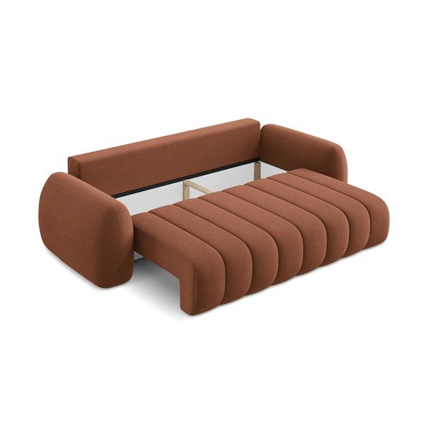 Divano color terracotta allungabile/con contenitore con rivestimento in bouclé 266 cm Pele – Makamii-image-3