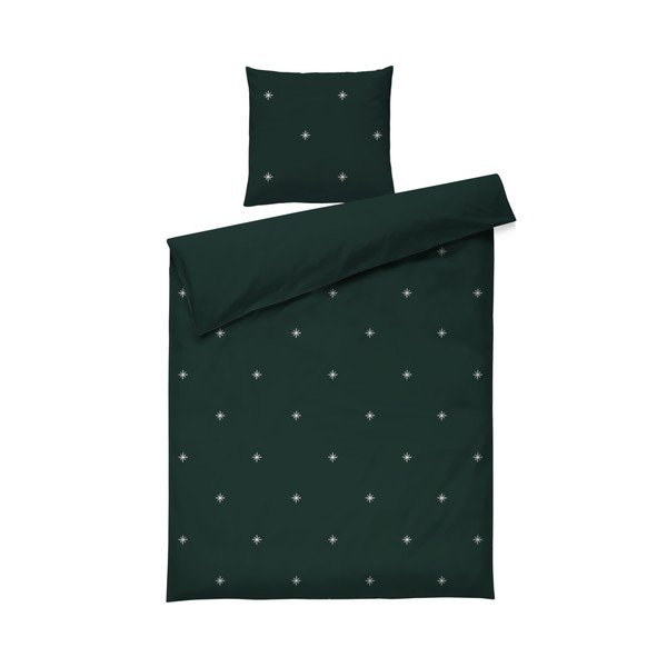 Set copripiumino e federa verde scuro in percalle di cotone per letto singolo 140x200 cm Christmas Fable – JUNA
