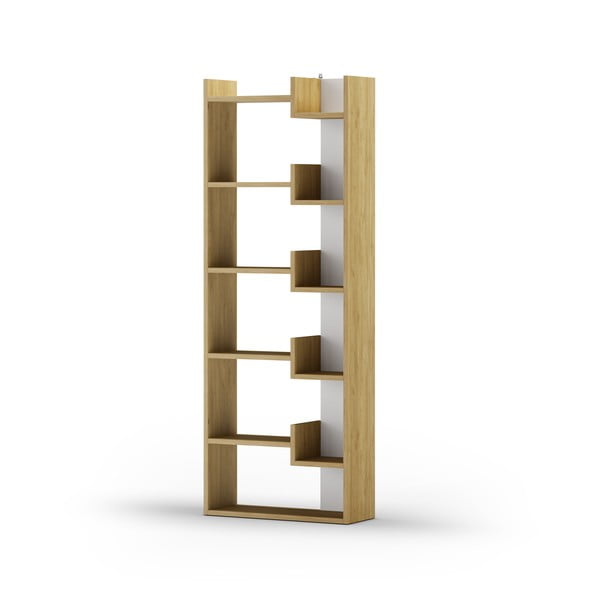 Libreria in rovere decorato in bianco e naturale 60,5x162 cm Klapo - Marckeric-image-4