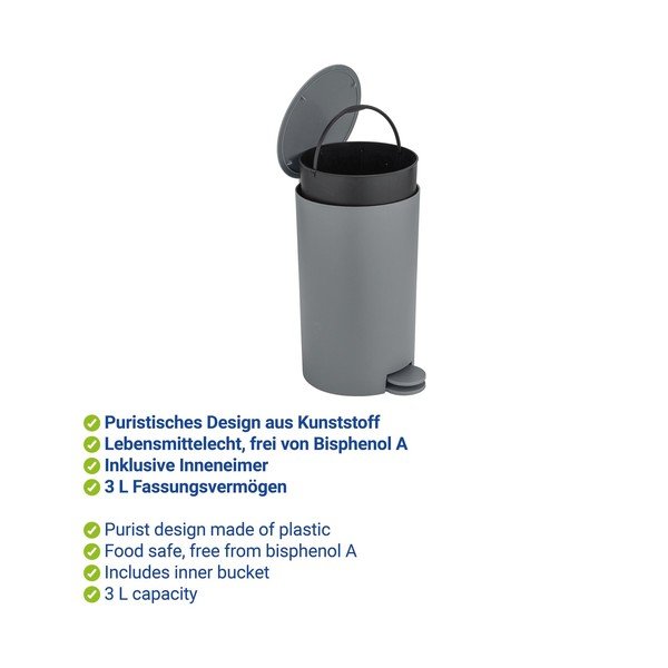 Cestino per la spazzatura grigio in plastica con pedale 3 l Vara – Allstar-image-2