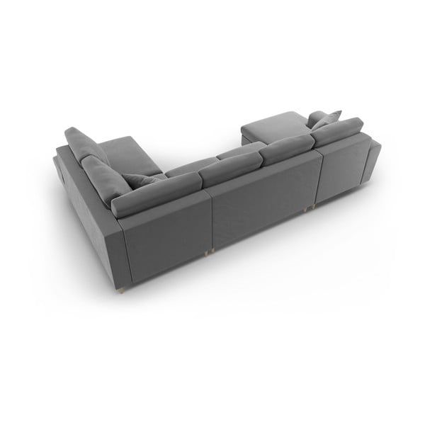 Divano angolare grigio chiaro allungabile e con contenitore (con penisola a destra/a U) con rivestimento in velluto Kyoto – Cosmopolitan Design-image-4