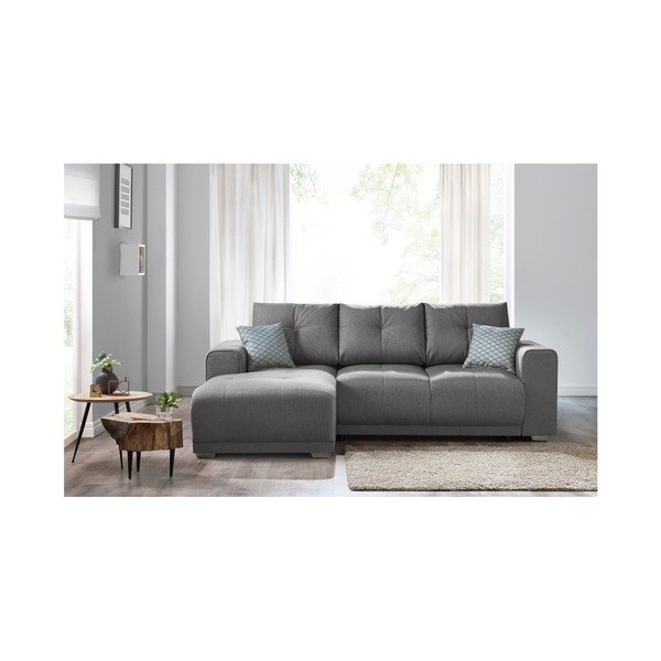 Divano letto grigio con contenitore nel bracciolo Lisbona, angolo sinistro - Bobochic Paris-image-2
