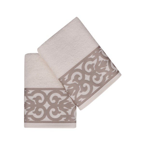Set di 2 asciugamani bianchi con profili marroni Grace - Soft Kiss-image-2