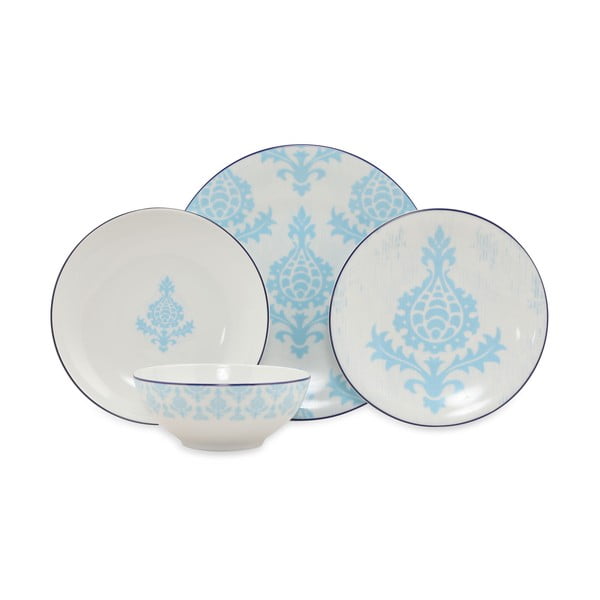 Set di 24 pezzi di piatti in porcellana bianca e blu Ornamenti - Kütahya Porselen