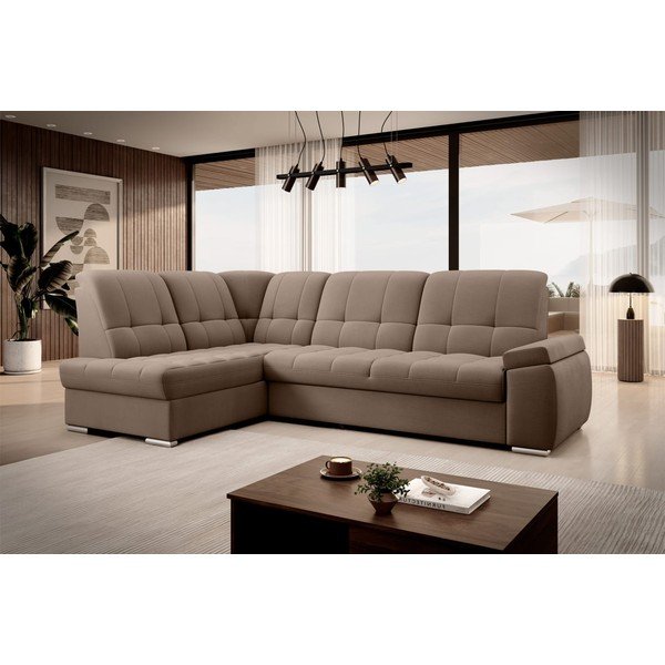 Divano angolare marrone allungabile/con contenitore (con penisola a sinistra/a L) e rivestimento in velluto Sado – ELTAP-image-4