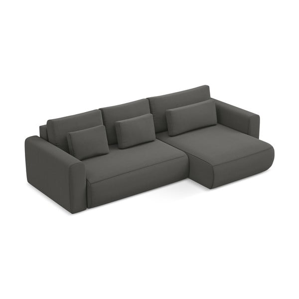 Divano angolare grigio scuro allungabile/con contenitore (con penisola a destra/con chaise lounge) con rivestimento in velluto Kapua – Makamii-image-2