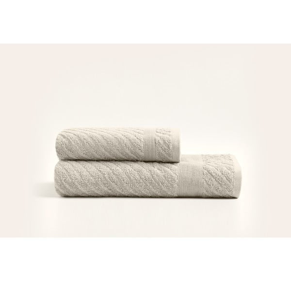 Asciugamani e teli da bagno in cotone beige chiaro in set di 2 pezzi - Foutastic