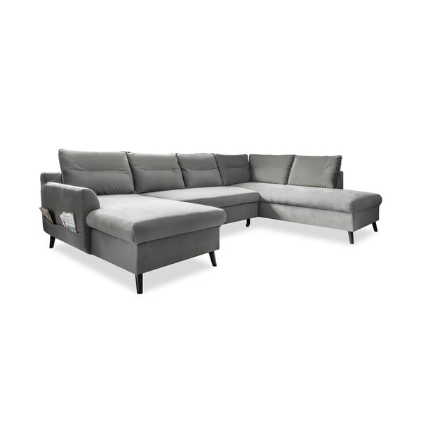 Divano letto a U in velluto grigio chiaro, angolo destro Stylish Stan - Miuform