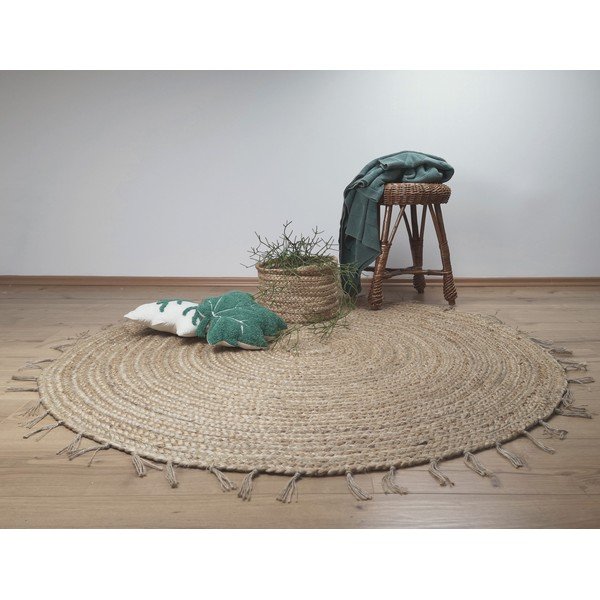 Tappeto rotondo marrone in iuta reversibile/tessuto a mano ø 140 cm Abha – Nattiot-image-1