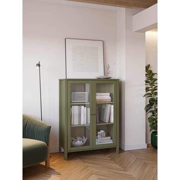 Vetrina verde in pino massiccio 90x120x40 cm Alessandra – Marckeric-image-1