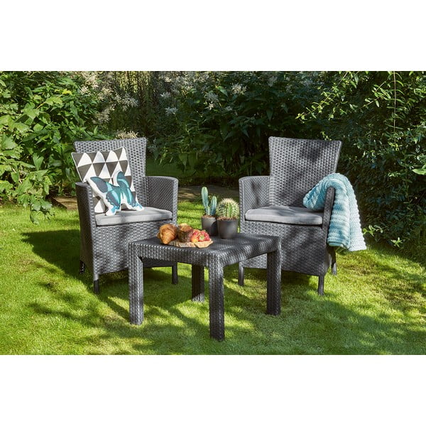 Set da giardino in rattan artificiale antracite per 2 persone Rosario - Keter-image-2