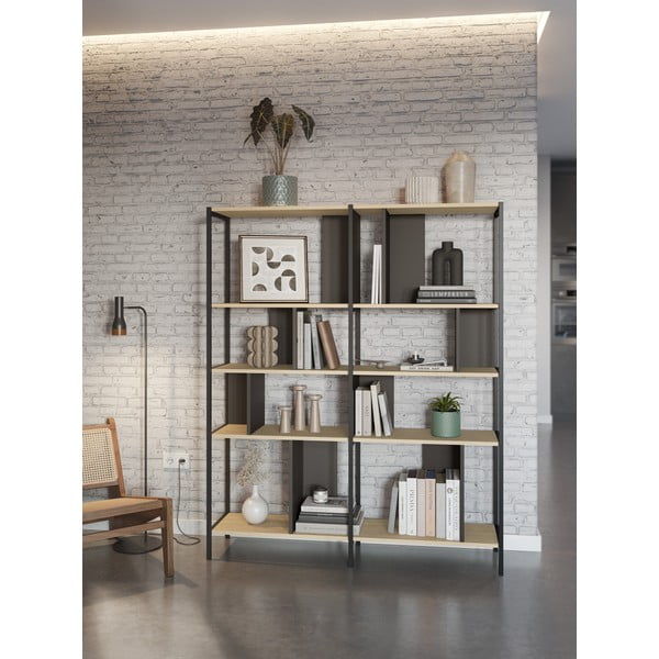 Libreria in rovere decorato in nero-naturale 144x175 cm Alabama - Marckeric-image-1