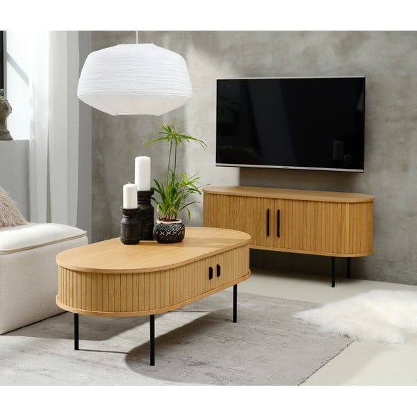 Tavolo TV in rovere di colore naturale 120x56 cm Nola - Unique Furniture-image-1