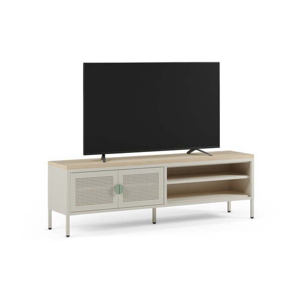 Mobile TV color crema/di colore naturale in metallo 160x50x35 cm Sayla – Marckeric-image-2