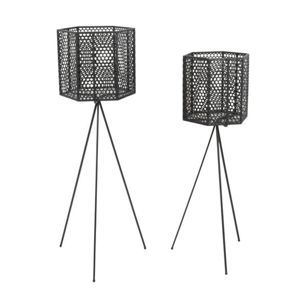 Set di 2 supporti per vasi in metallo nero Esagono Mesh Hexagon - PT LIVING