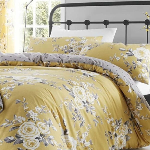 Biancheria da letto gialla con motivo floreale , 135 x 200 cm Canterbury - Catherine Lansfield-image-1