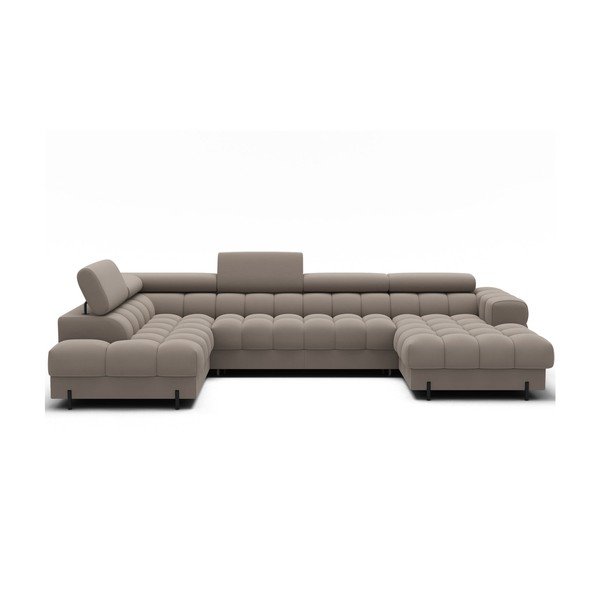 Divano angolare marrone chiaro allungabile (con penisola a sinistra/a U) con rivestimento in velluto Feraria – ELTAP