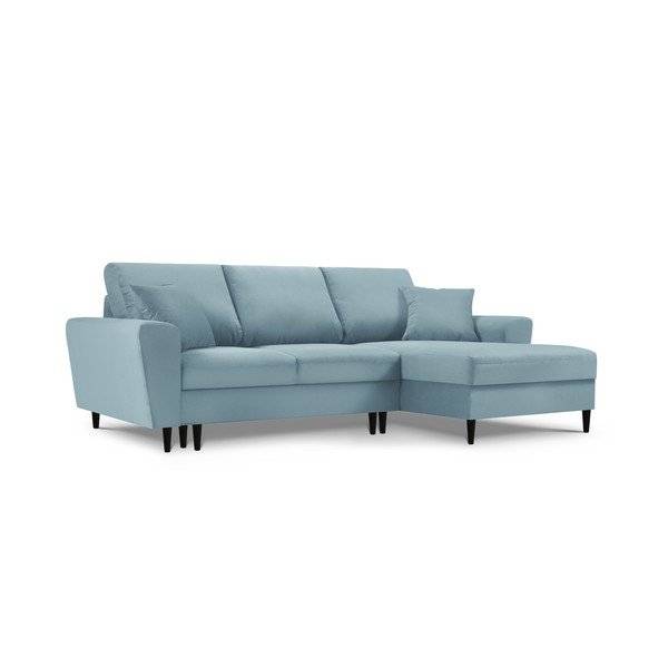 Divano letto angolare in velluto a coste azzurro, angolo destro Moghan - Micadoni Home-image-3