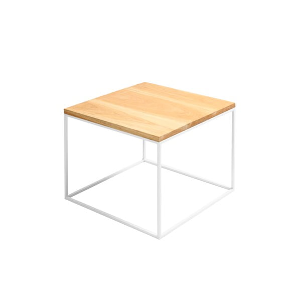 Tavolino con base bianca e piano in rovere massiccio Custom Form Tensio, larghezza 50 cm - CustomForm
