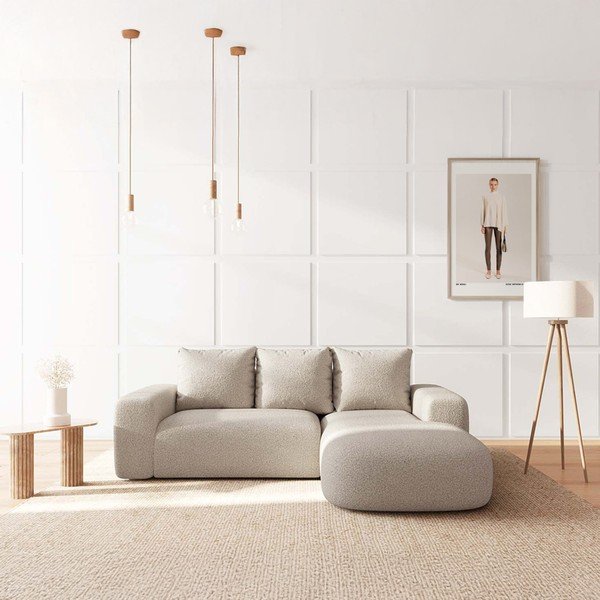 Divano angolare beige (con penisola a destra e chaise lounge) rivestito in bouclé Monce – Rodier-image-1