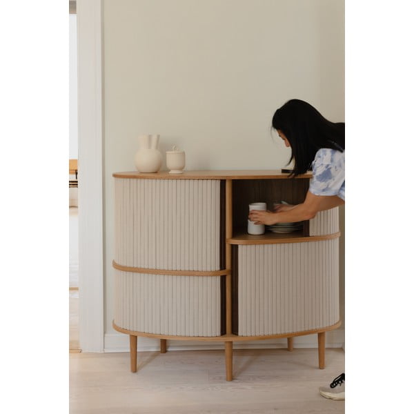 Armadietto beige/di colore naturale con effetto rovere con ante scorrevoli 120x100x50 cm Audacious – UMAGE-image-1