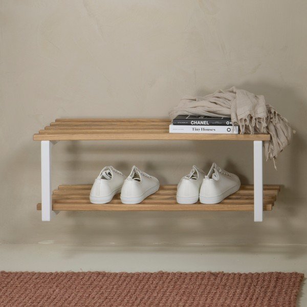 Scarpiera bianca/di colore naturale in metallo da parete 71x26x34 cm Marco – Spinder Design-image-3